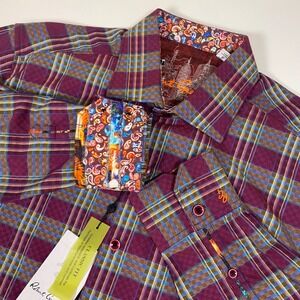 NWT Robert Graham Purple Plaid Button Down Shirt Embroidered Classic Fit $225
